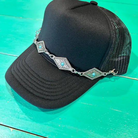Silver & Turquoise Diamond Concho Trucker Chain | Hat Bar | - BIG FRENCHIES