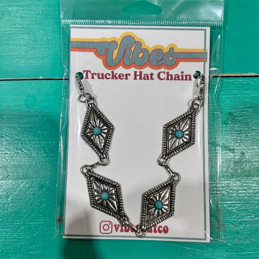 Silver & Turquoise Diamond Concho Trucker Chain | Hat Bar | - BIG FRENCHIES