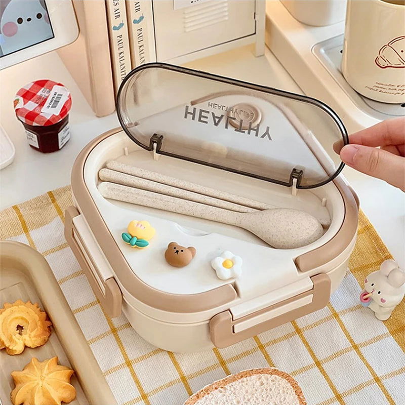 Simple Cute Portable Lunch Box, With Compartment & Microwave-Safe, Perfect for Work, School, or Picnics