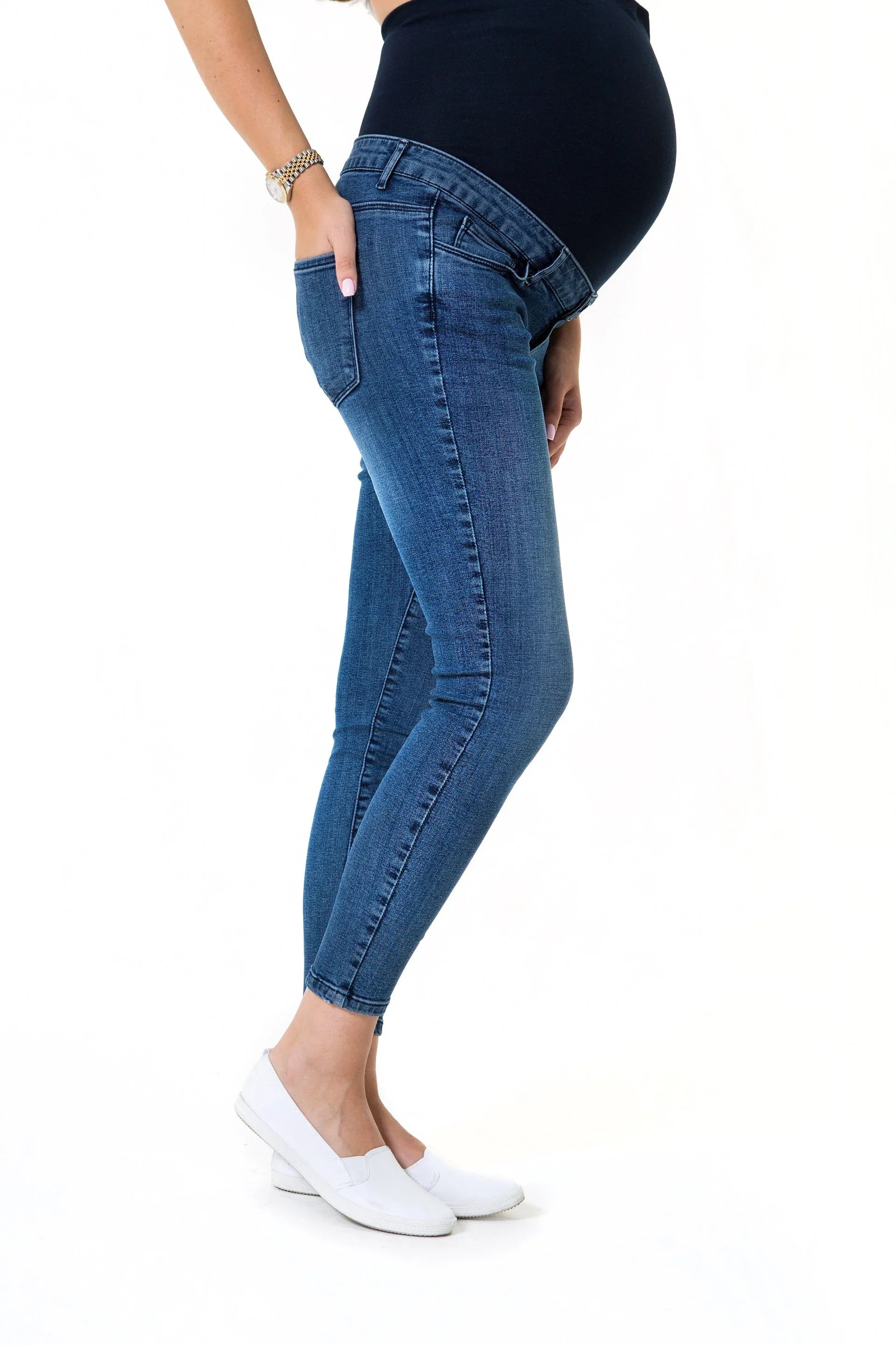 Skinny Foldover Waistband Maternity Jeans - BIG FRENCHIES