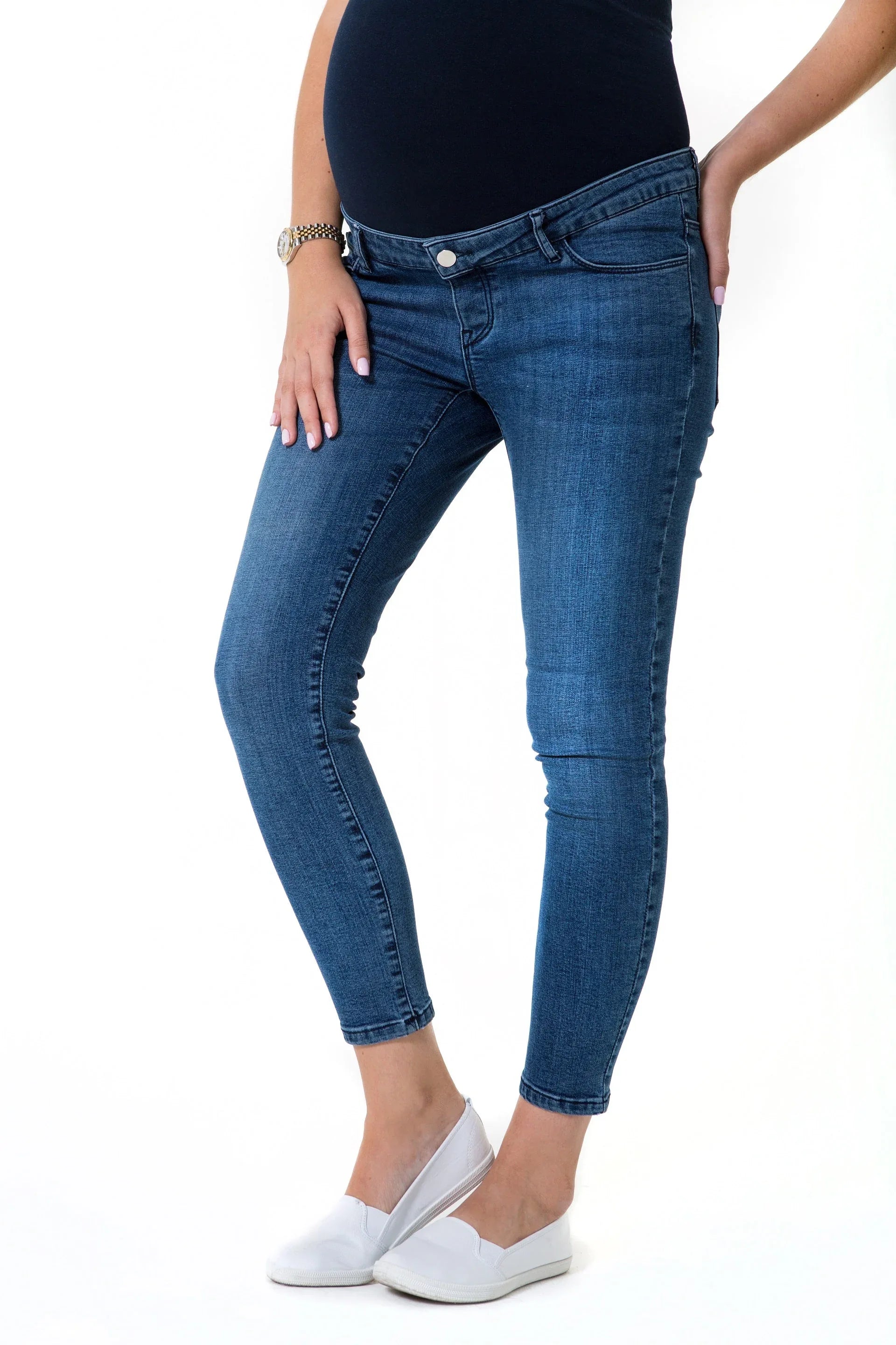 Skinny Foldover Waistband Maternity Jeans - BIG FRENCHIES