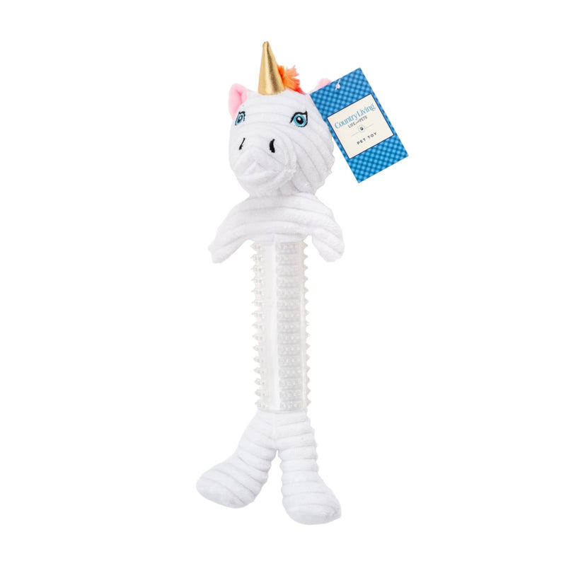 Country Living Thermoplastic Rubber Skinny Unicorn Corduroy Plush Dog Toy – with Squeaker & Crinkle Paper - BIG FRENCHIES