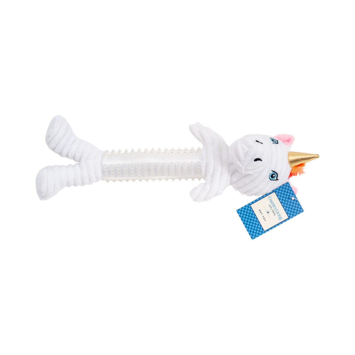 Country Living Thermoplastic Rubber Skinny Unicorn Corduroy Plush Dog Toy – with Squeaker & Crinkle Paper - BIG FRENCHIES