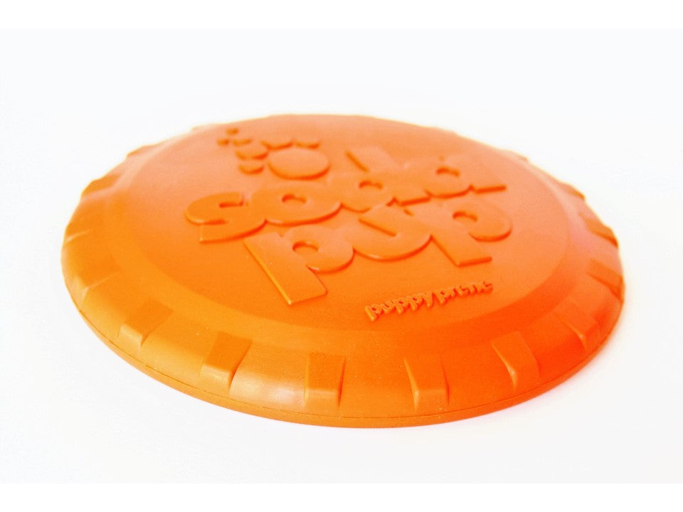 Bottle Top Flyer Rubber Frisbee for Dogs | Orange | Vet Approved | USA Made - BIG FRENCHIES