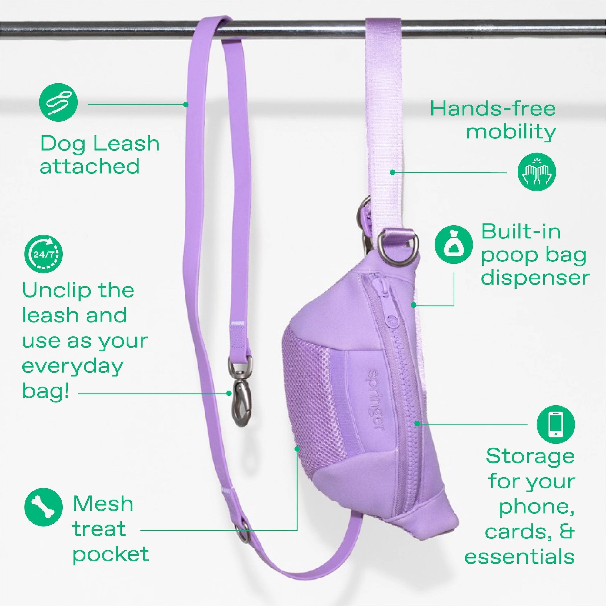 Original Hands-Free Neoprene Dog Walking Bag with 3.25ft Leash - BIG FRENCHIES