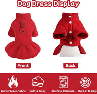 Small Dog Fleece Sweater Dress with Skirt & D-Ring Winter Puppy Outfit