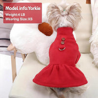 Small Dog Fleece Sweater Dress with Skirt & D-Ring Winter Puppy Outfit