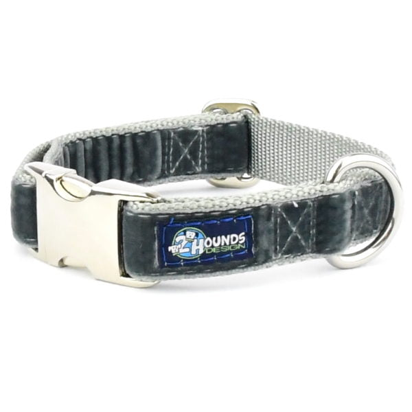 Smoke Gray Velvet Essential Buckle Martingale Dog Collar-Pet Collars & Leashes-BIG FRENCHIES-2 Hounds Design