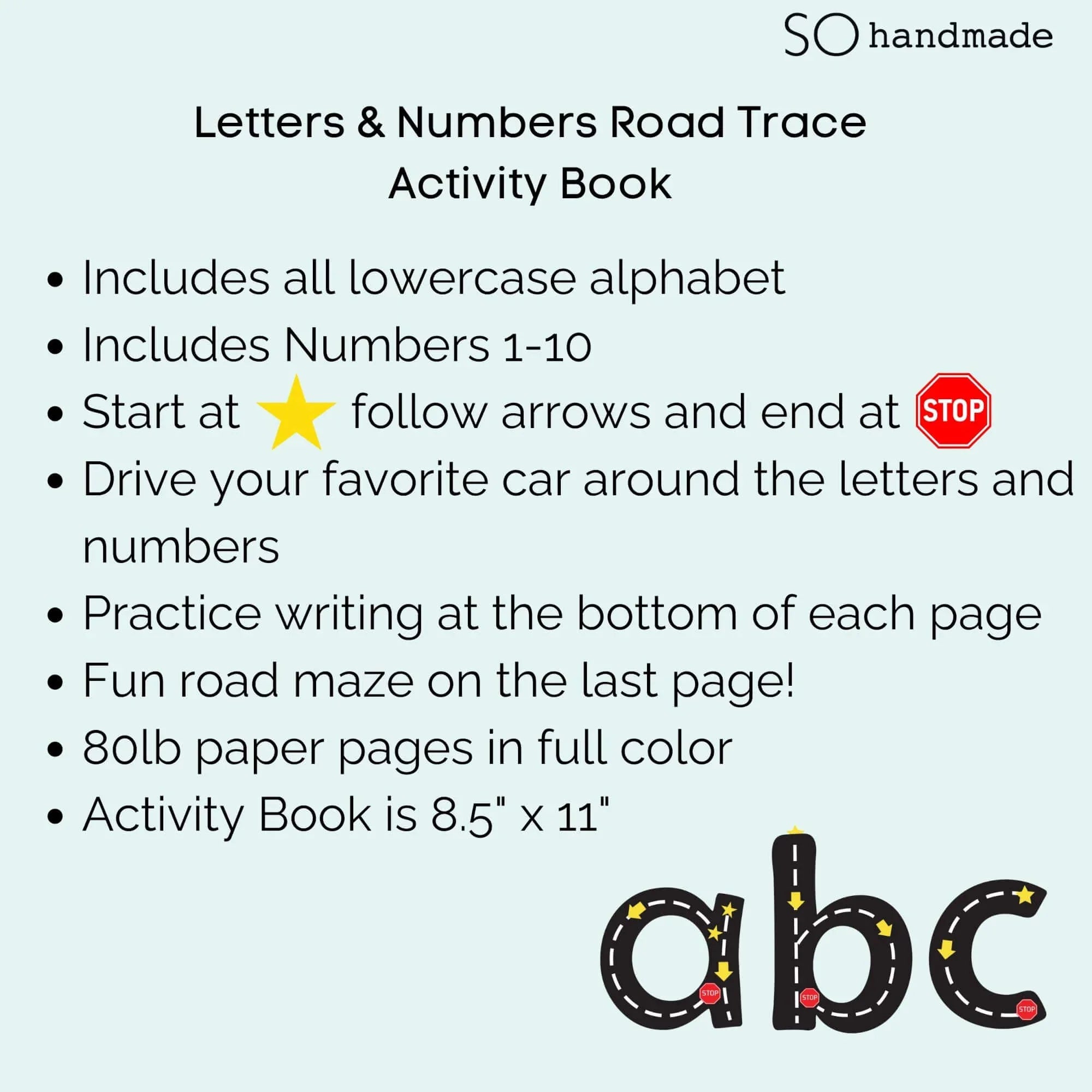 Road Trace Activity Book: Alphabet & Numbers Learning - BIG FRENCHIES