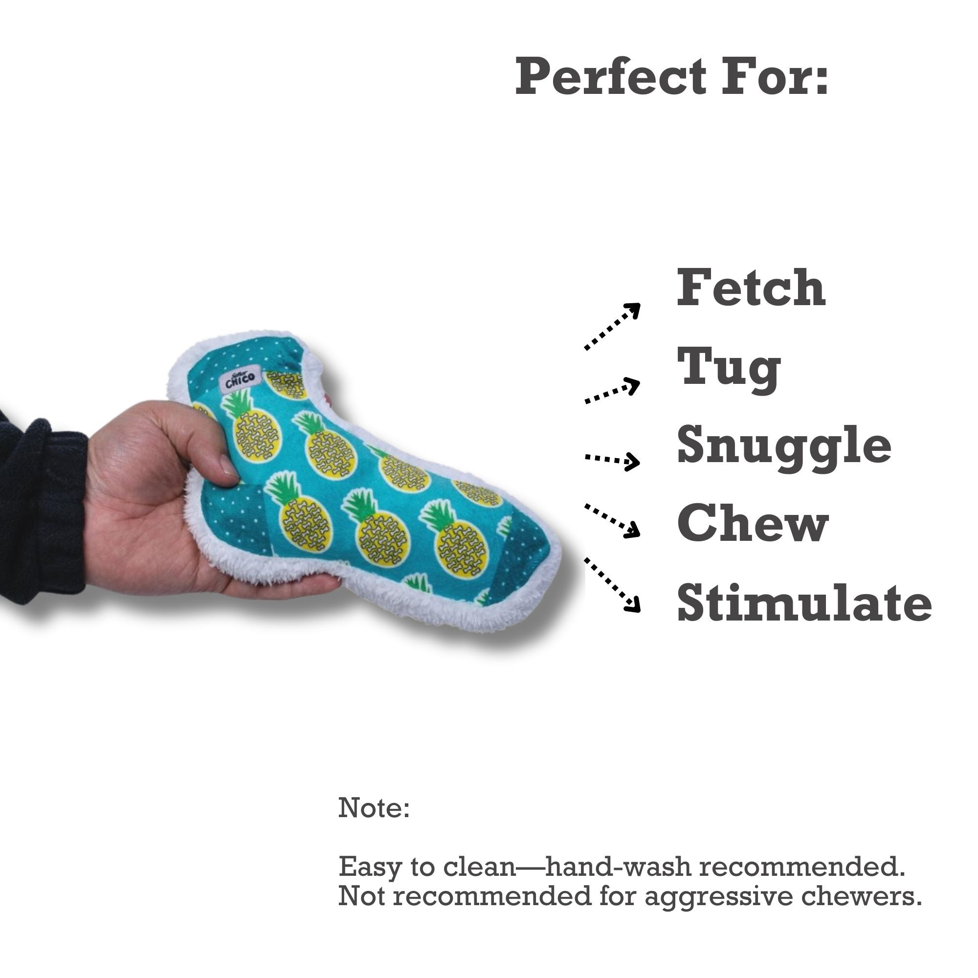 Squeaky Sock Plush Dog Toy – Whimsy Wonders Pineapple Design - BIG FRENCHIES