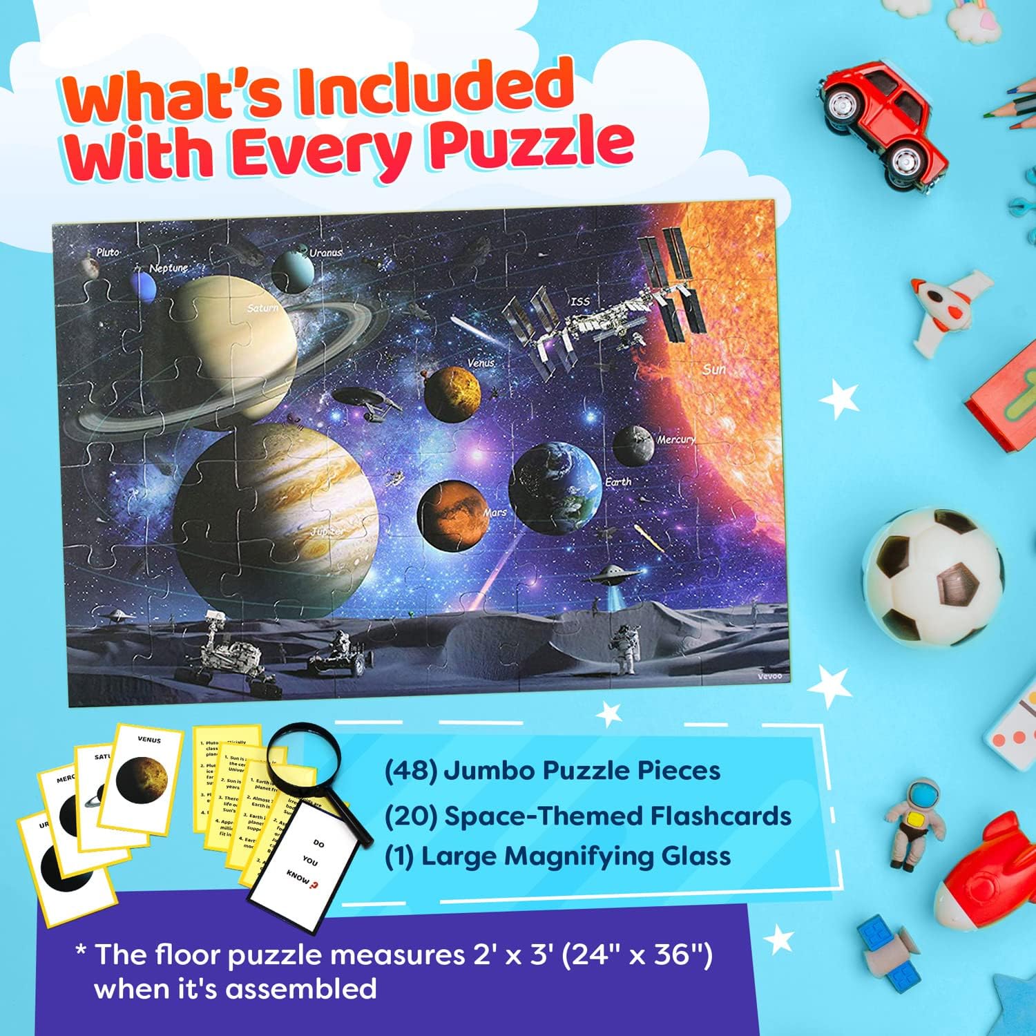 Solar System Spy 48 Piece Floor Jigsaw Puzzle with Flashcards & Magnifying Glass