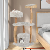 Solid Wood Cat Tower with Top Cattail Basket Cat Bed
