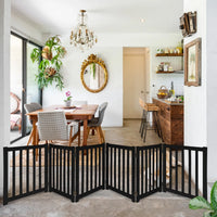 6-Panel Freestanding Dog Gate – Foldable Solid Wood Pet Fence, 24" High, 120" Width