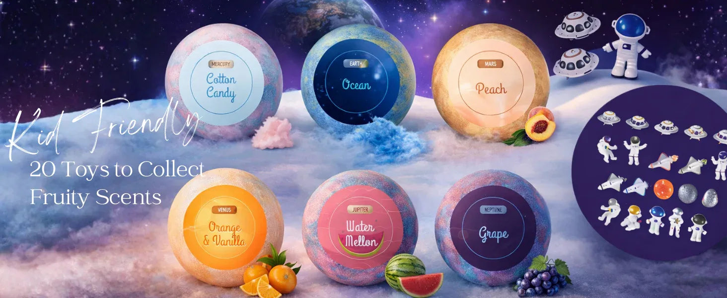 EvolutionUSA 6pc Space Bath Bombs for Boys & Girls, 6 Planet Bath Balls with Toy Hidden Inside, Organic Hypoallerganic Childrens Bathbombs, Cosmic Fun Space Surprise, Gift Set Birthday, Christmas, Easter - BIG FRENCHIES