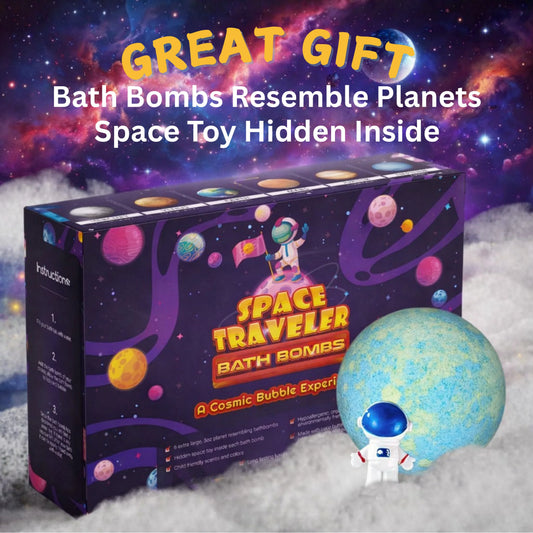 EvolutionUSA 6pc Space Bath Bombs for Boys & Girls, 6 Planet Bath Balls with Toy Hidden Inside, Organic Hypoallerganic Childrens Bathbombs, Cosmic Fun Space Surprise, Gift Set Birthday, Christmas, Easter - BIG FRENCHIES