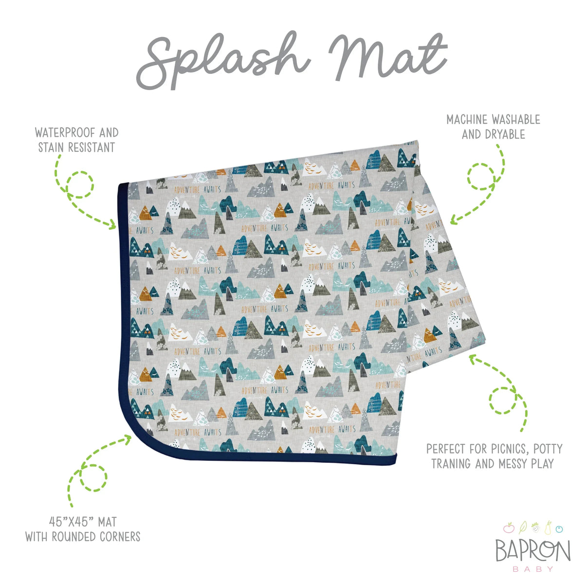 Adventure Awaits Splash Mat - A Waterproof Catch-All for Highchair Spills and More! - BIG FRENCHIES