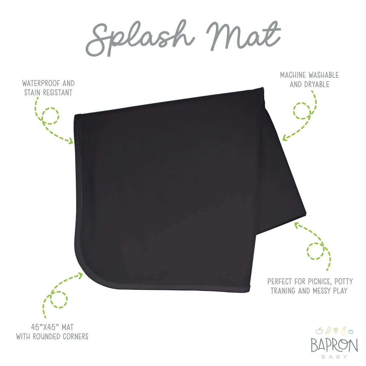 Solid Black Minimalist Splash Mat - A Waterproof Catch-All for Highchair Spills and More! - BIG FRENCHIES