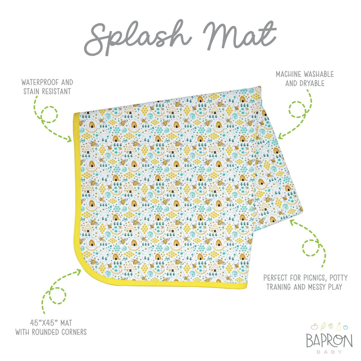 Busy Bees Splash Mat - A Waterproof Catch-All for Highchair Spills and More! - BIG FRENCHIES