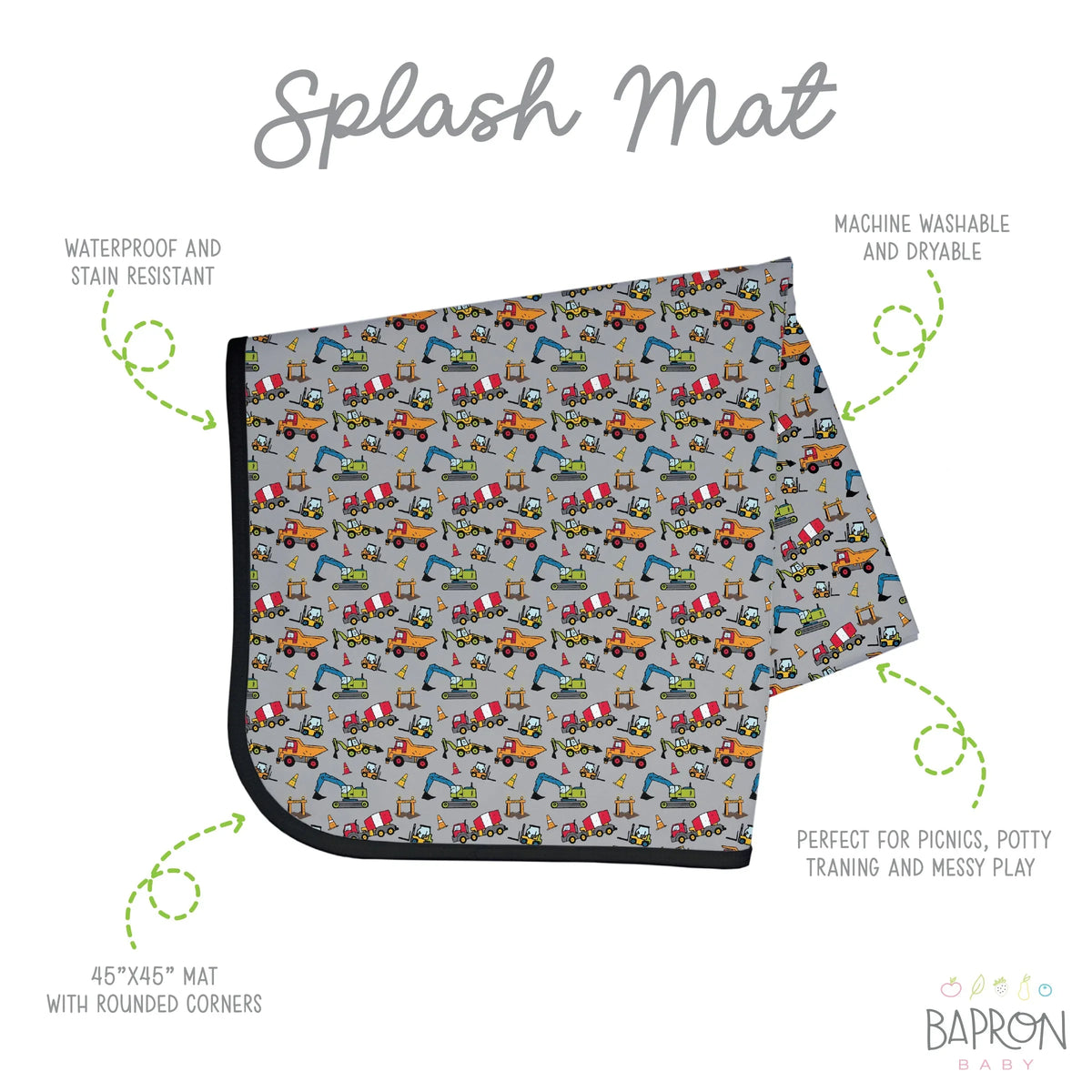 Construction Zone Splash Mat - A Waterproof Catch-All for Highchair Spills and More! - BIG FRENCHIES
