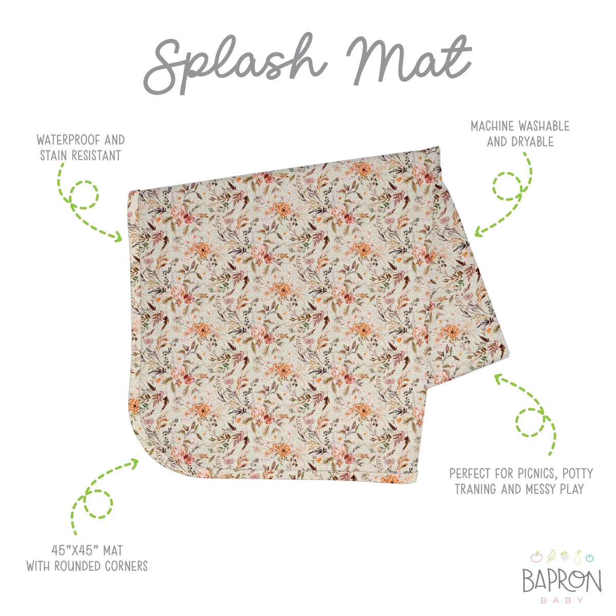 Delilah Floral Splash Mat - A Waterproof Catch-All for Highchair Spills and More! - BIG FRENCHIES