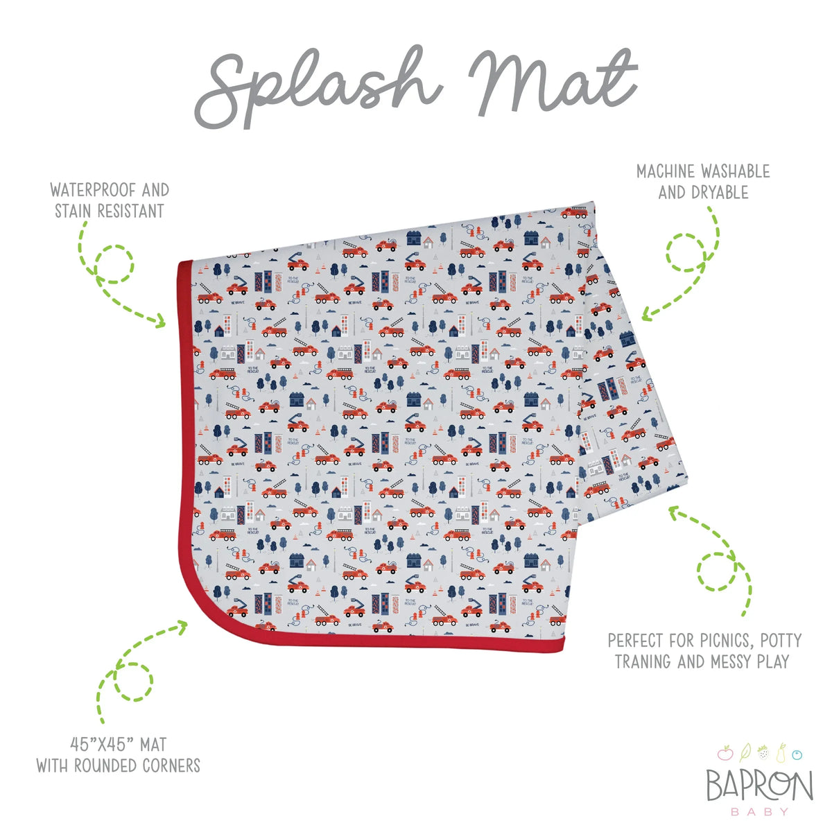 Be Brave - Firefighter Splash Mat - A Waterproof Catch-All for Highchair Spills and More! - BIG FRENCHIES