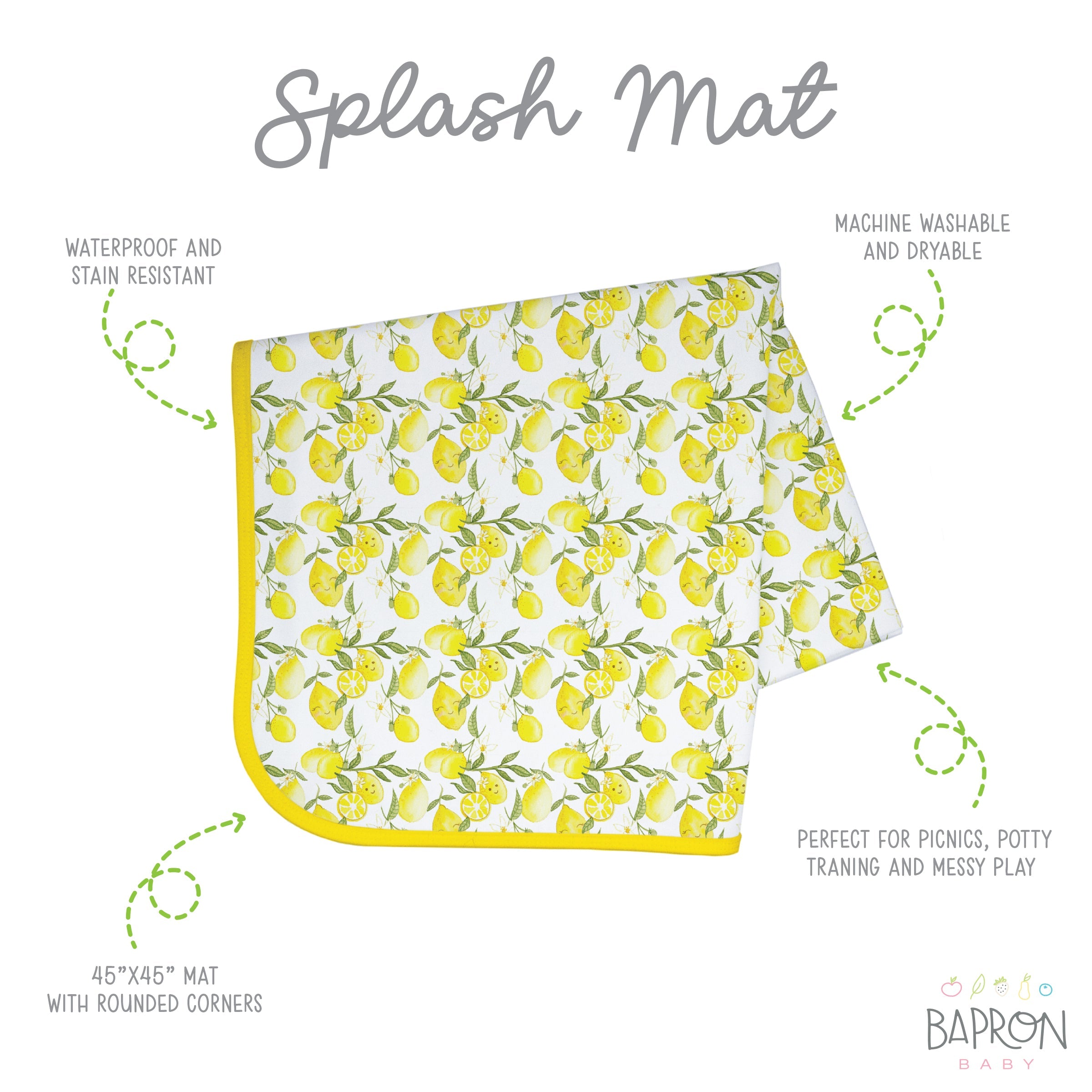 Fresh Lemon Splash Mat - A Waterproof Catch-All for Highchair Spills and More!