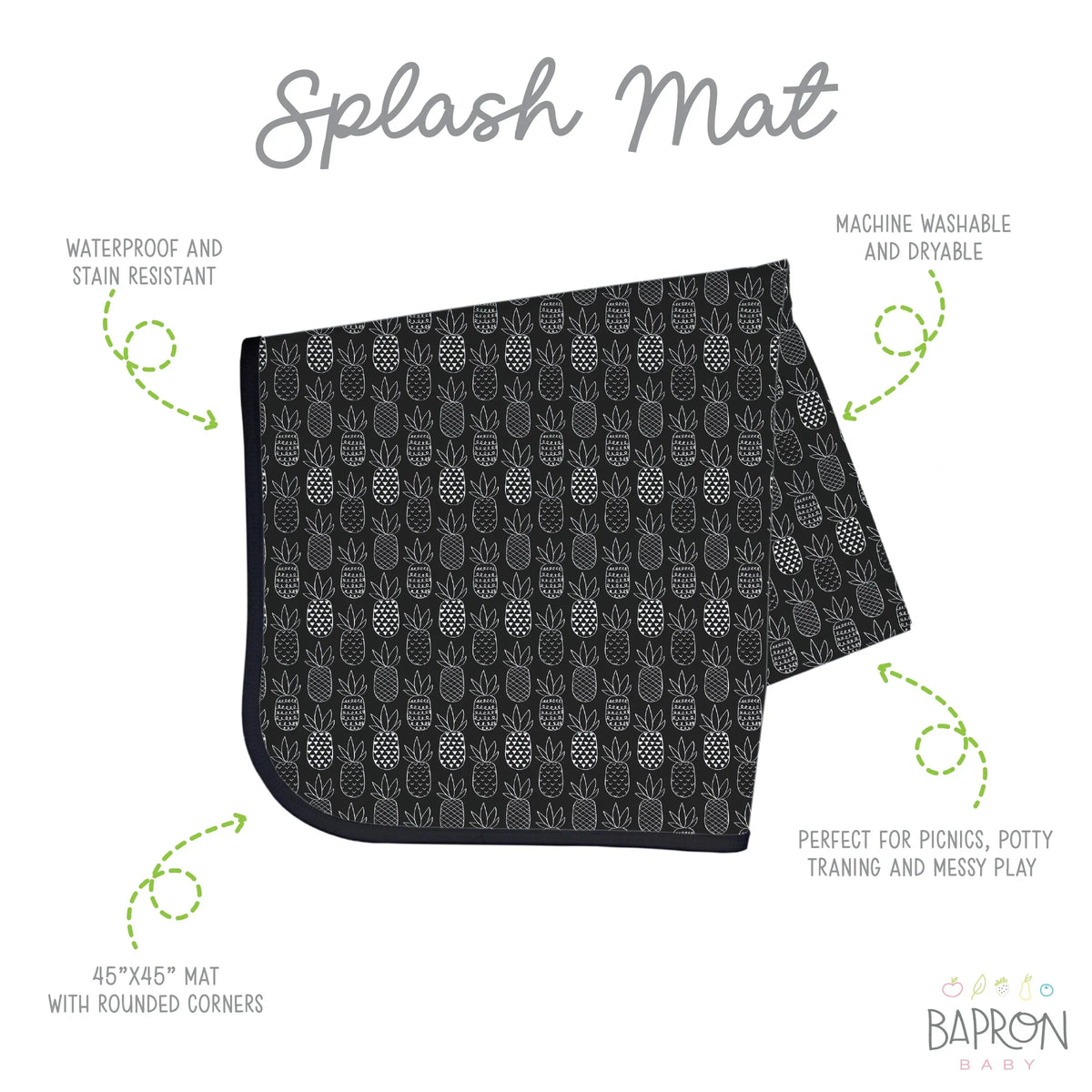 Pineapple Monochrome Splash Mat - A Waterproof Catch-All for Highchair Spills and More! - BIG FRENCHIES