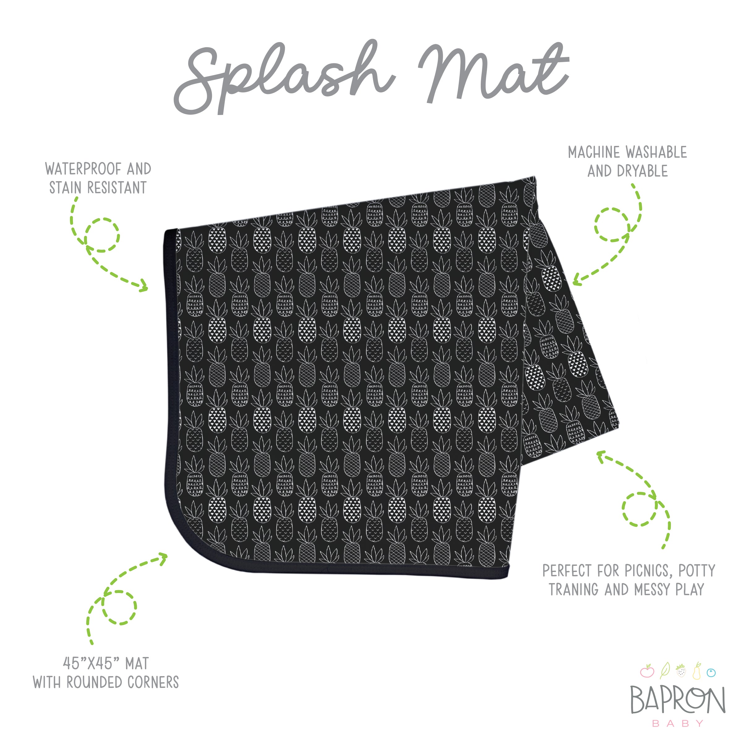 Pineapple Monochrome Splash Mat - A Waterproof Catch-All for Highchair Spills and More!