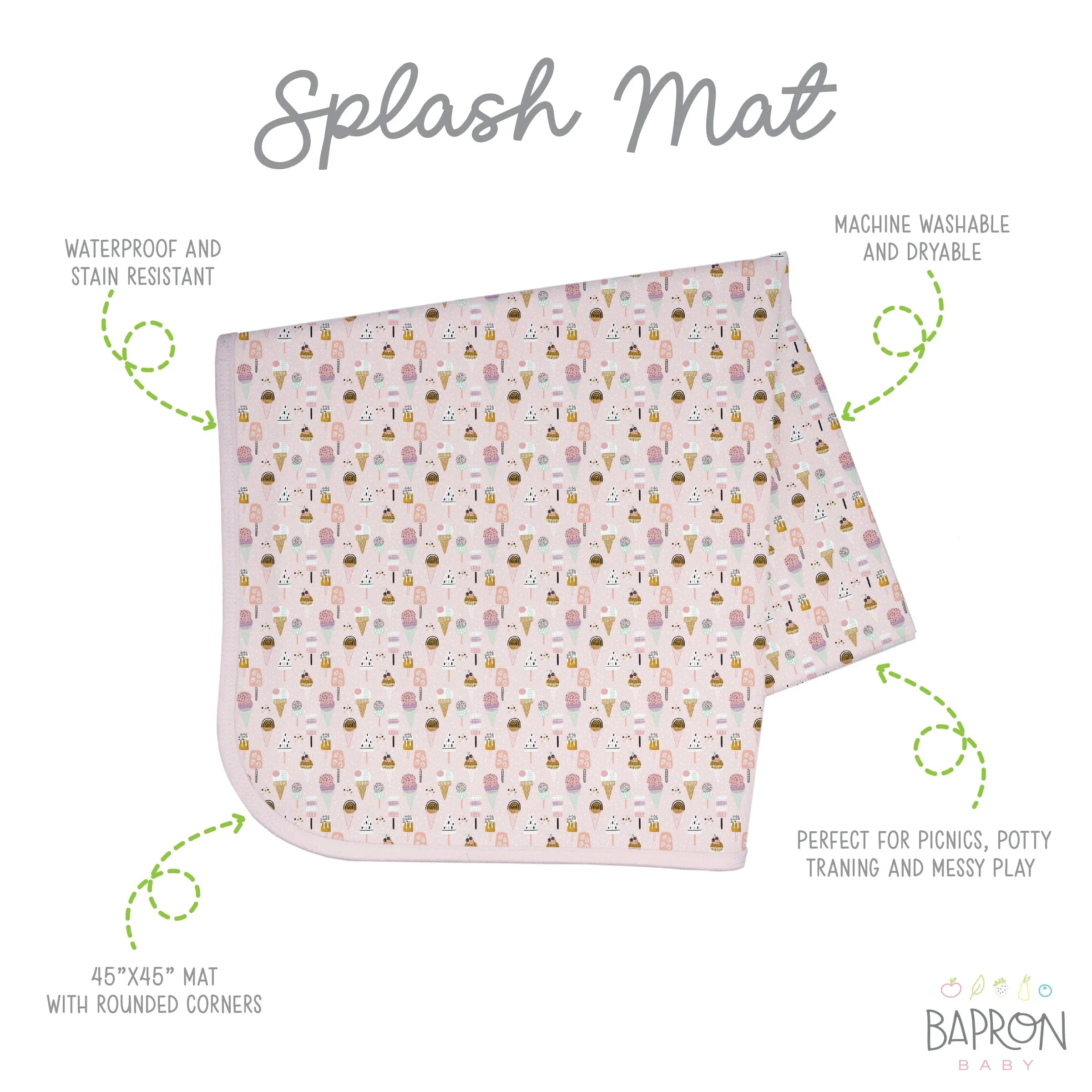 Pink Ice Cream Splash Mat - A Waterproof Catch-All for Highchair Spills and More! - BIG FRENCHIES