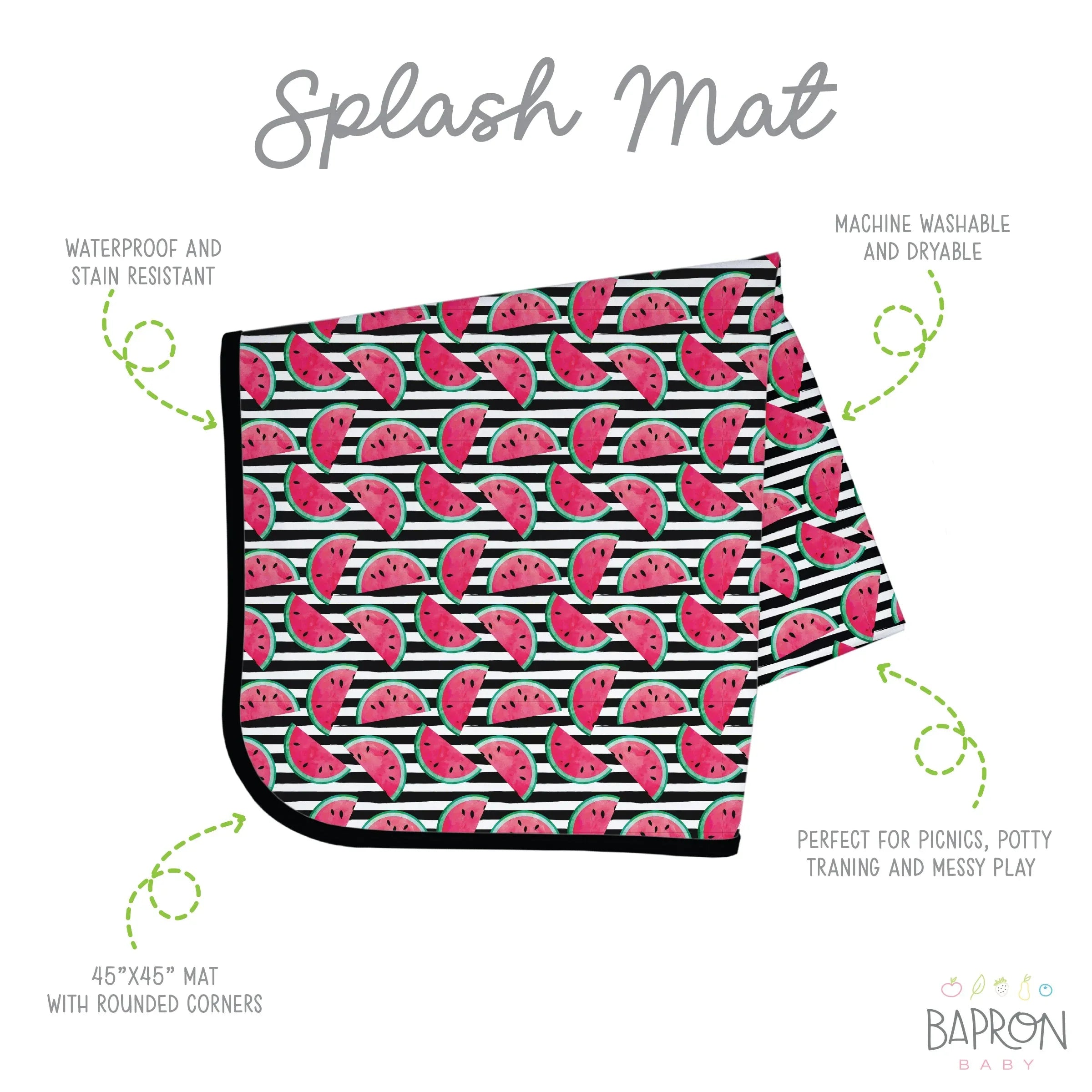 Summer Stripes - Watermelon - Splash Mat - A Waterproof Catch-All for Highchair Spills and More! - BIG FRENCHIES