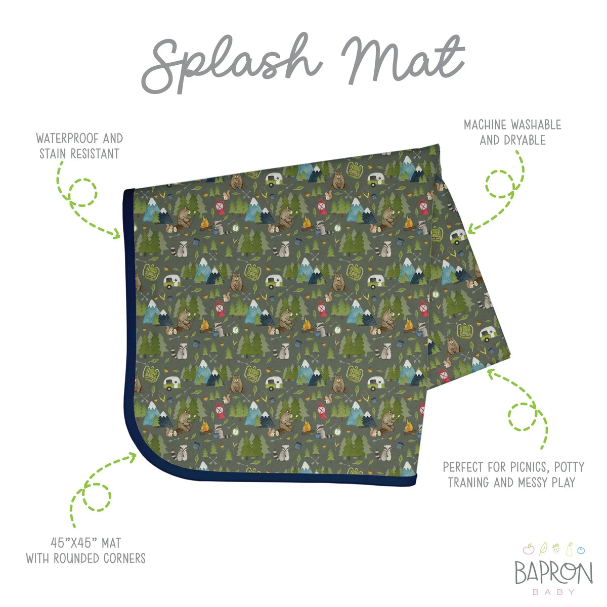 Camping Bears Splash Mat - A Waterproof Catch-All for Highchair Spills and More! - BIG FRENCHIES