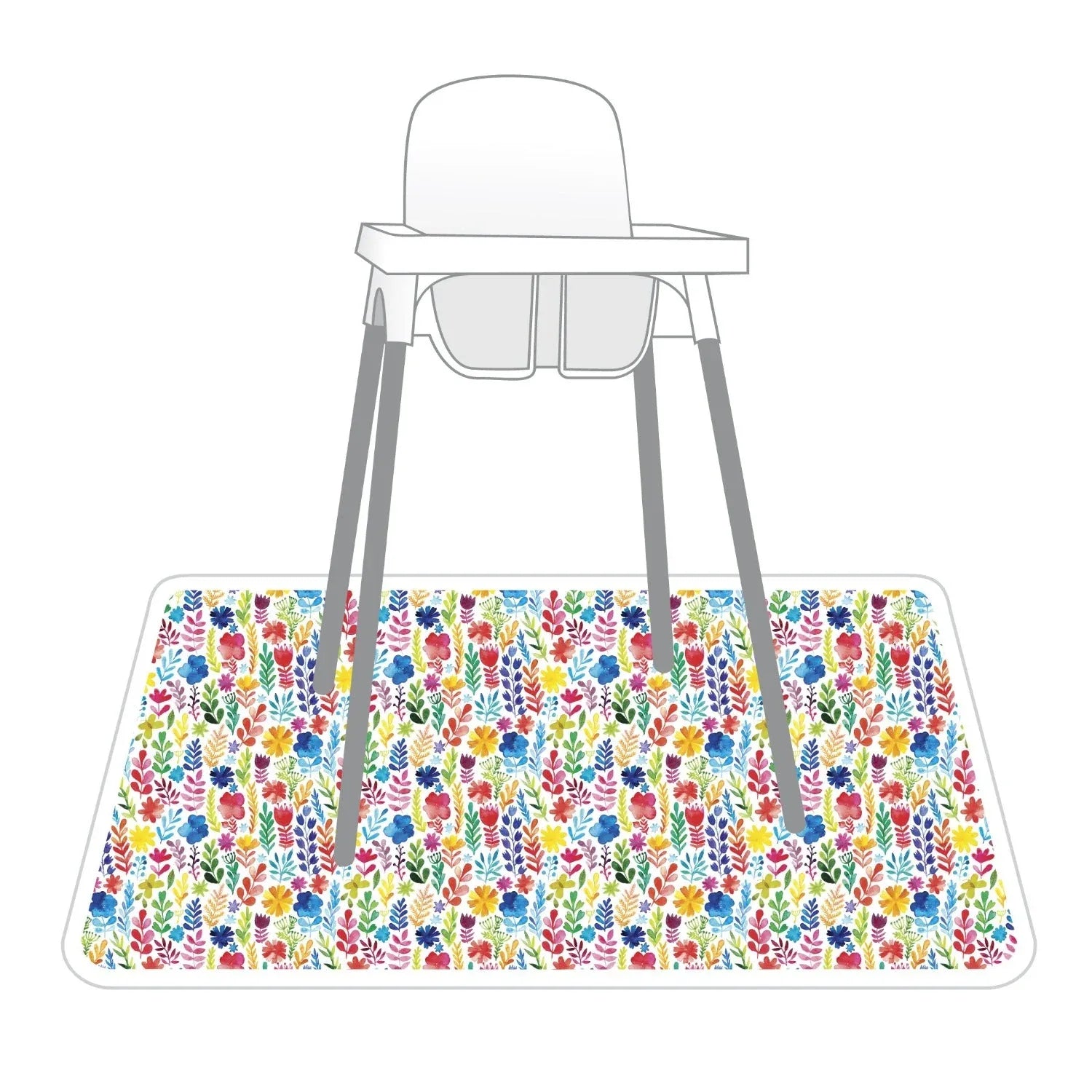 Rainbow Watercolor Floral Splash Mat - A Waterproof Catch-All for Highchair Spills and More! - BIG FRENCHIES