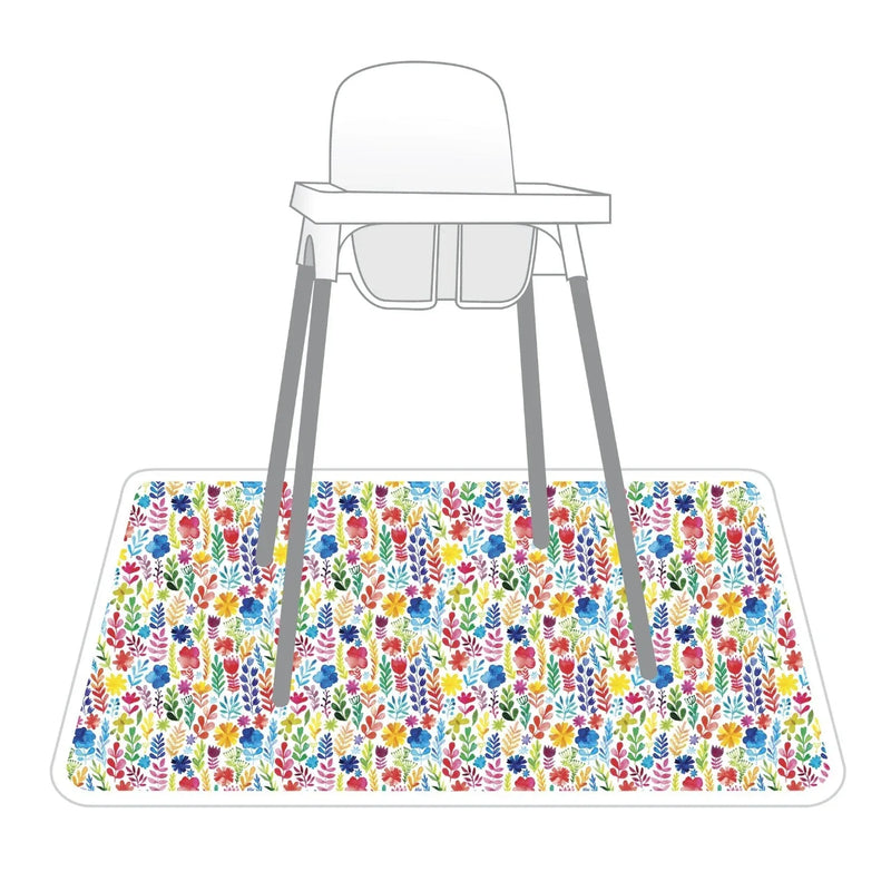 Rainbow Watercolor Floral Splash Mat - A Waterproof Catch-All for Highchair Spills and More! - BIG FRENCHIES