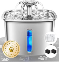 Stainless Steel Cat Water Fountain 95oz with 5-Stage Filtration & LED