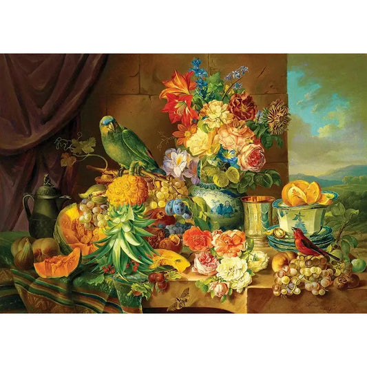 Still Life with Fruit Flowers & Parrot 1000 Piece Jigsaw Puzzle Enjoy