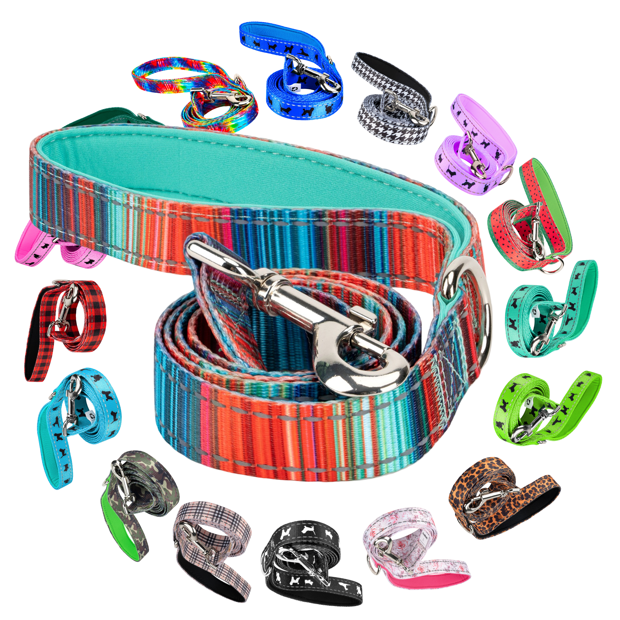 Stripe Dog Leash by EcoBark - Multicolor Padded Comfort Grip Leash - 4ft, 5ft, and 6ft Leash for Small and Medium Dogs - BIG FRENCHIES