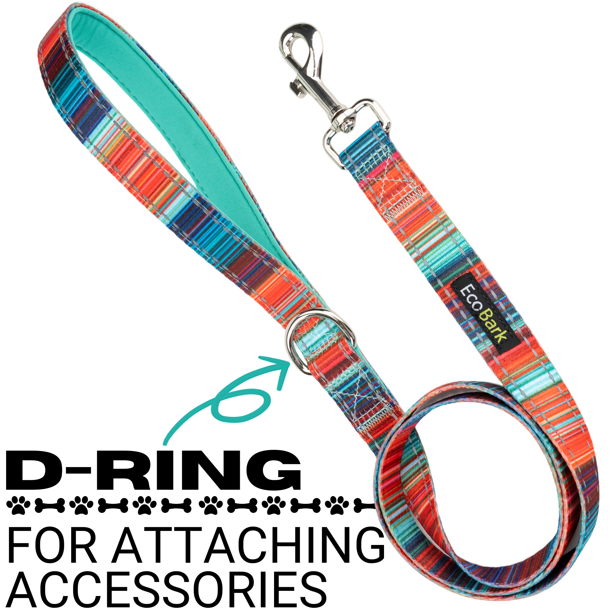 Stripe Dog Leash by EcoBark - Multicolor Padded Comfort Grip Leash - 4ft, 5ft, and 6ft Leash for Small and Medium Dogs - BIG FRENCHIES