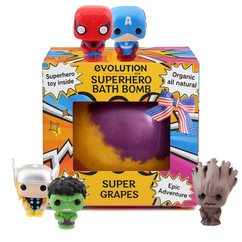 EvolutionUSA 1pc Red Epic Superhero Bath Bombs for Kids, Super Hero Bath Bomb with Toy Inside, Lush Childrens Bathbomb, Organic Bathbomb with Surprise Inside, Fizzy Fun Superhero Bath Ball - BIG FRENCHIES