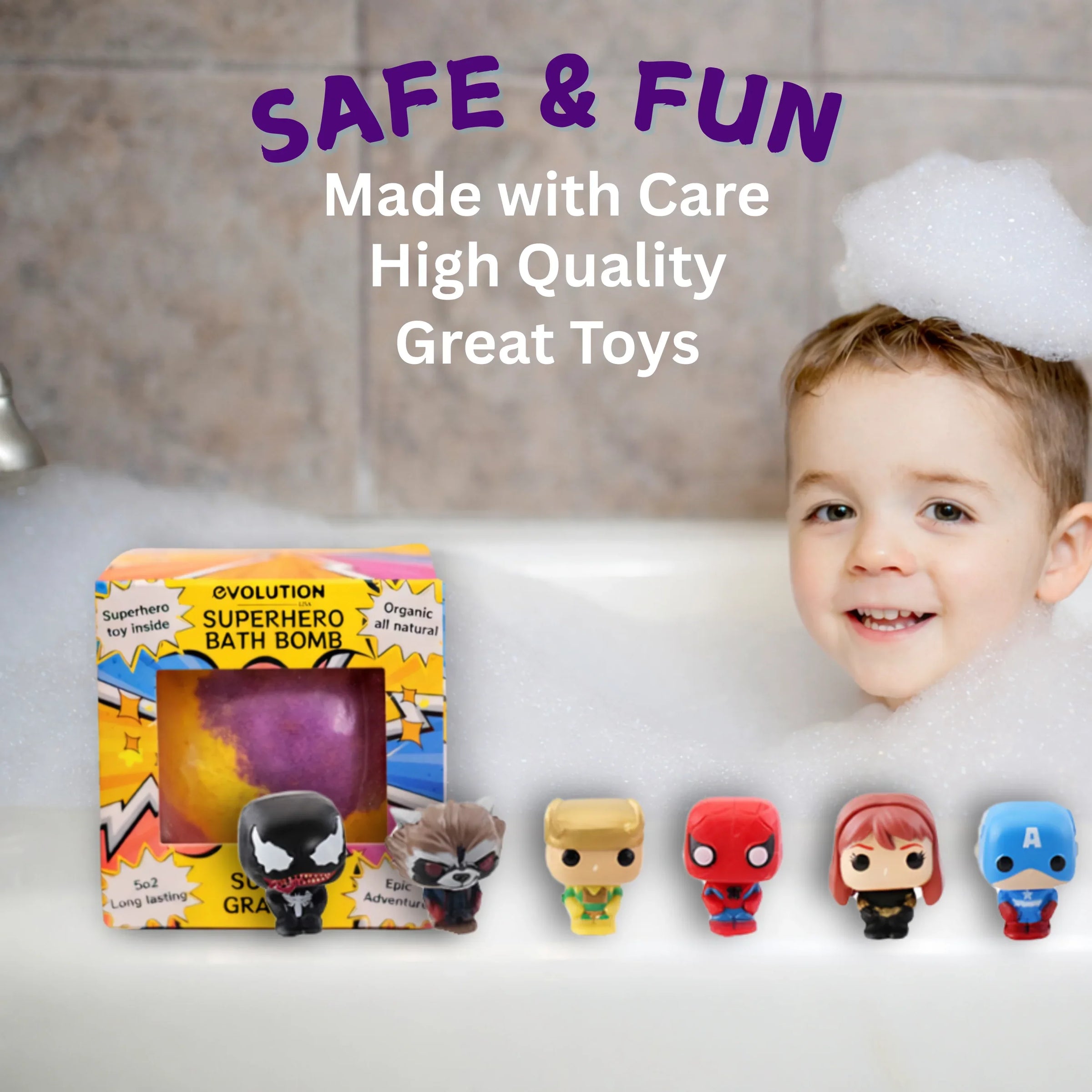 EvolutionUSA 1pc Red Epic Superhero Bath Bombs for Kids, Super Hero Bath Bomb with Toy Inside, Lush Childrens Bathbomb, Organic Bathbomb with Surprise Inside, Fizzy Fun Superhero Bath Ball - BIG FRENCHIES