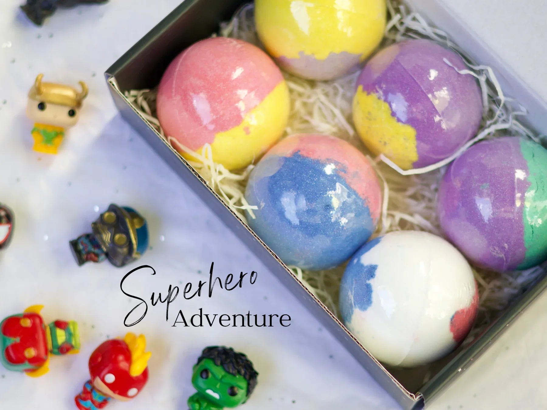 EvolutionUSA Epic Superhero Bath Bombs for Kids, 6pc Super Hero Bath Bombs with Toy Inside Bathbombs, Spiderman Bathbomb with Surprise Inside, Bath Balls for Marvel Lovers, Easter Childrens Bath Bomb - BIG FRENCHIES