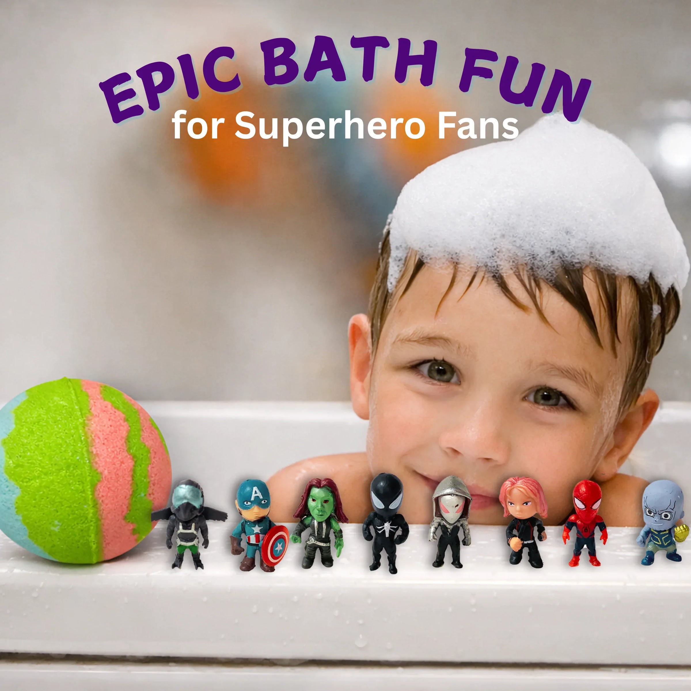 EvolutionUSA 1pc Green Epic Superhero Bath Bombs for Kids, Super Hero Bath Bomb with Toy Inside, Lush Children Bathbomb, Organic Bathbomb with Surprise Inside, Fizzy Fun Superhero Bath Ball - BIG FRENCHIES