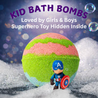EvolutionUSA 1pc Green Epic Superhero Bath Bombs for Kids, Super Hero Bath Bomb with Toy Inside, Lush Children Bathbomb, Organic Bathbomb with Surprise Inside, Fizzy Fun Superhero Bath Ball - BIG FRENCHIES