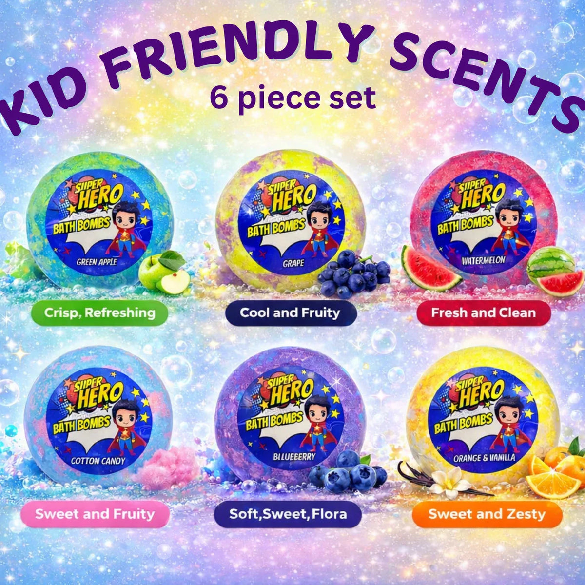 EvolutionUSA Epic Superhero Bath Bombs for Kids, 6 Super Hero Bath Bombs with Toy Inside Bathbombs, Spiderman Bathbomb with Surprise Inside, Bath Balls for Marvel Lovers, Easter Childrens Bath - BIG FRENCHIES