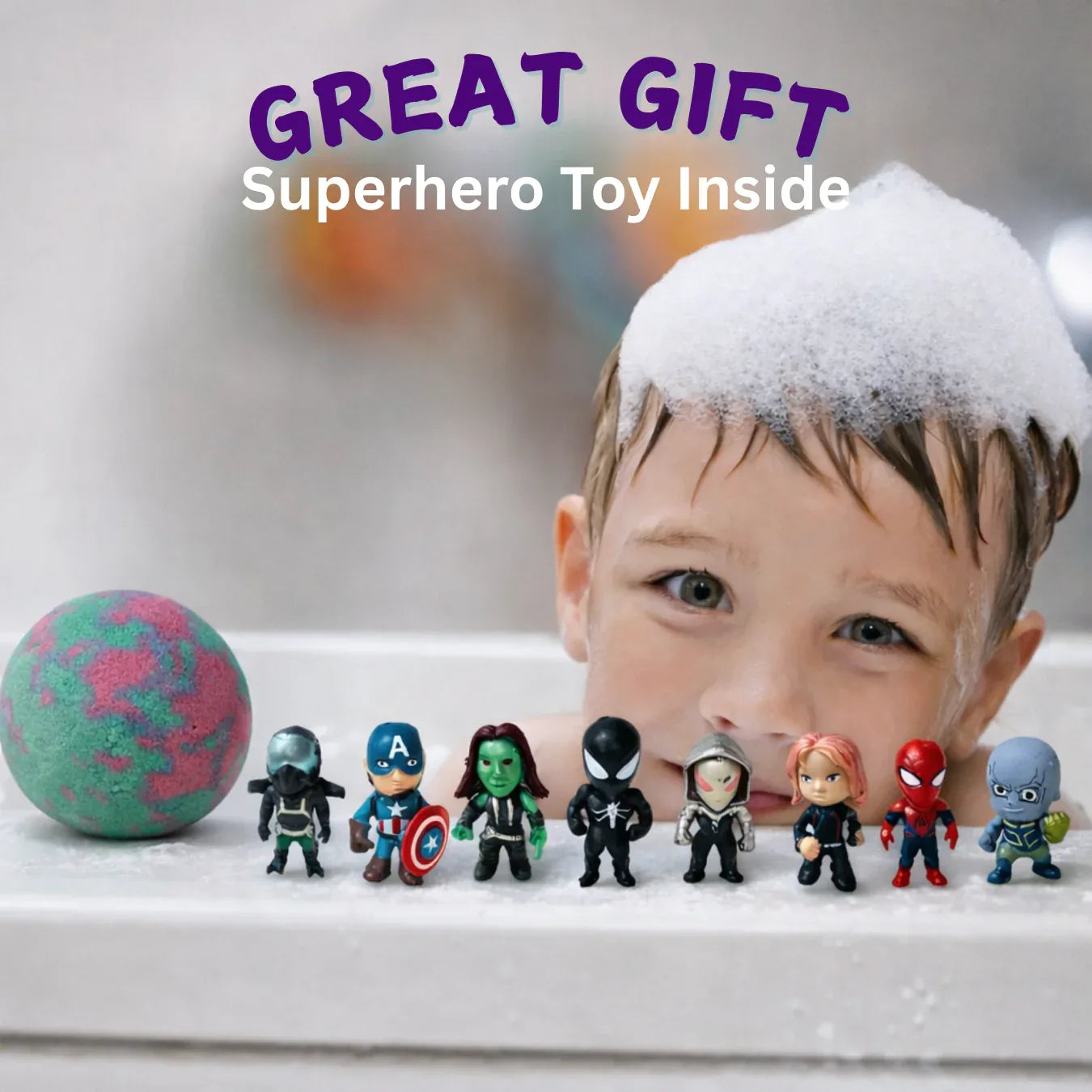 EvolutionUSA Epic Superhero Bath Bombs for Kids, 6 Super Hero Bath Bombs with Toy Inside Bathbombs, Spiderman Bathbomb with Surprise Inside, Bath Balls for Marvel Lovers, Easter Childrens Bath - BIG FRENCHIES