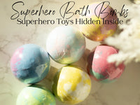 EvolutionUSA Epic Superhero Bath Bombs for Kids, 6 Super Hero Bath Bombs with Toy Inside Bathbombs, Spiderman Bathbomb with Surprise Inside, Bath Balls for Marvel Lovers, Easter Childrens Bath - BIG FRENCHIES