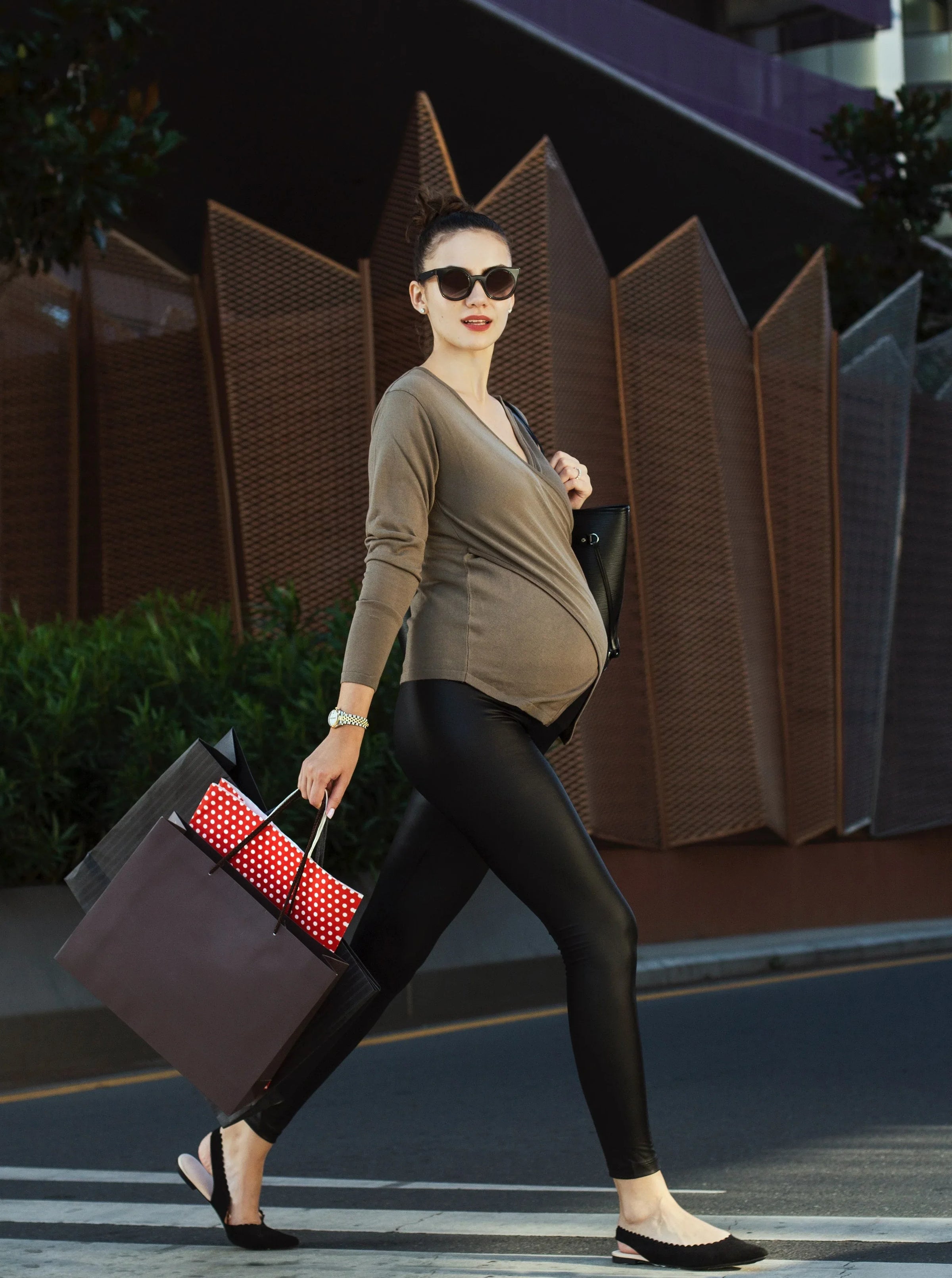 Subtle Foldover Waistband Faux Leather Maternity Leggings - BIG FRENCHIES