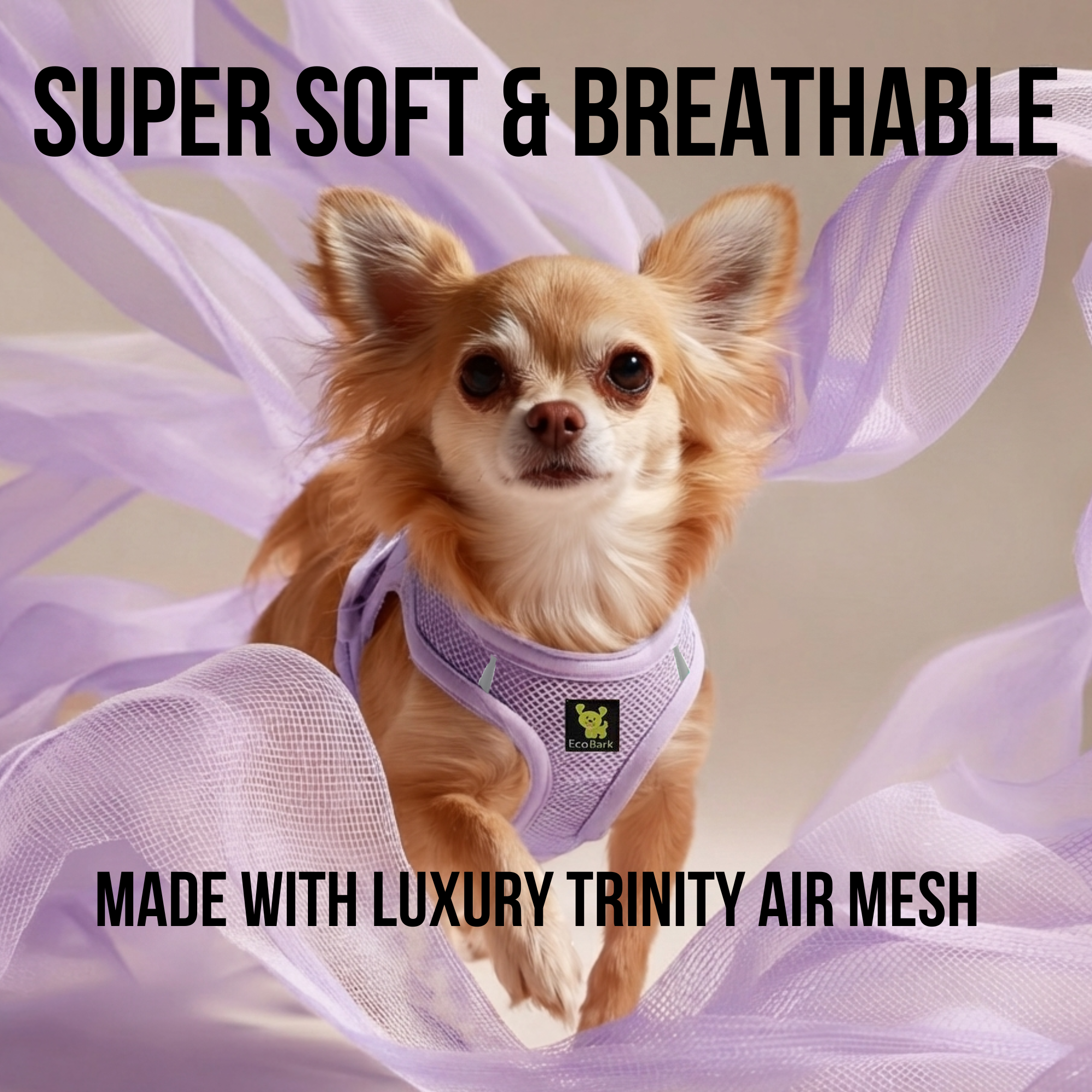 EcoBark Lavender Step In Dog Harness - Reflective Soft Mesh Harness for Teacup, Small Dogs and Puppies - BIG FRENCHIES