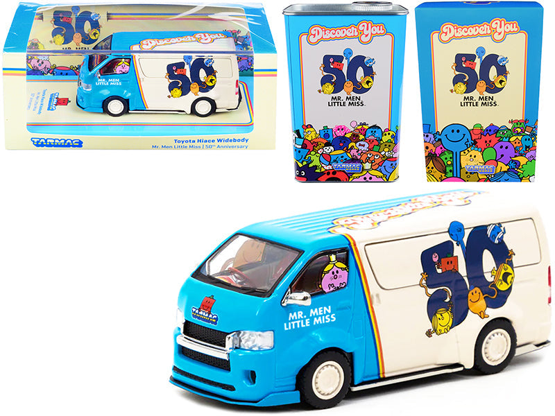Toyota Hiace Widebody Van "Mr. Men Little Miss 50th Anniversary" (1971-2021) with METAL OIL CAN 1/64 Diecast Model Car by Tarmac Works - BIG FRENCHIES