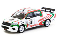 Toyota Hilux Pickup Truck RHD (Right Hand Drive) #18 White with Red and Green Graphics "Hobby64" Series 1/64 Diecast Model Car by Tarmac Works