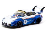 RWB 993 #2 "Liberty Walk" White and Blue Metallic with Container Packaging "Hobby64" Series 1/64 Diecast Model Car by Tarmac Works